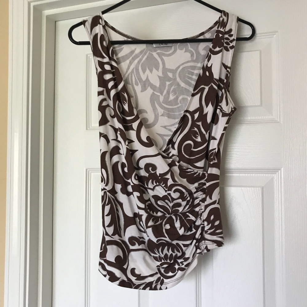 Brown and white cache blouse